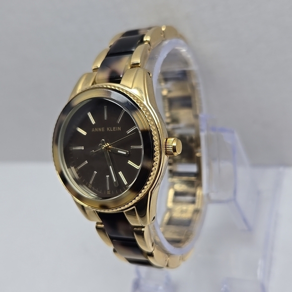 Womens Anne Klein Tortoise Shell Brown MOP Watch 30mm Gold Tone New Battery - Picture 2 of 9
